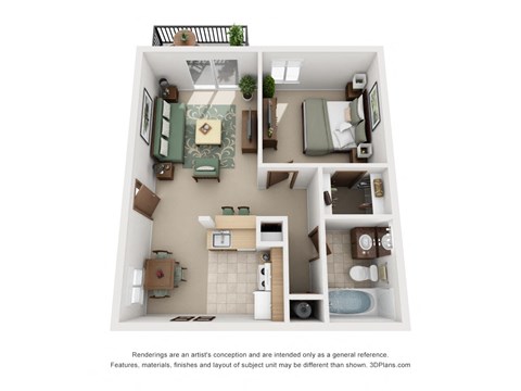 Floor plan for 1 bed, 1 bath, 710 sqft
